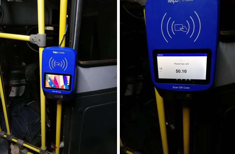 Tapcard BusPOS terminal mounted on a bus